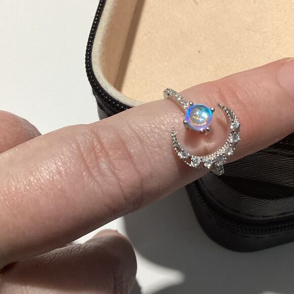 🌙Sterling Silver Adjustable MoonStone Half Moon Ring - Picture 13 of 16